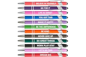 PASISIBICK 12 Pieces Motivational Inspirational Quotes Snarky Screen Touch Stylus Ballpoint Pens, Office Encouraging Scriptures, Black Ink (12 Color,Motivational)