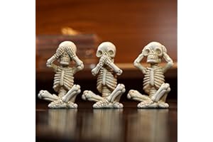 OwMell Set of 3 Skeletons Statue, Yoga Skull Figurine, Hear See Speak No Evil Statue Figurine, Halloween Gothic Home Decor - No Evil