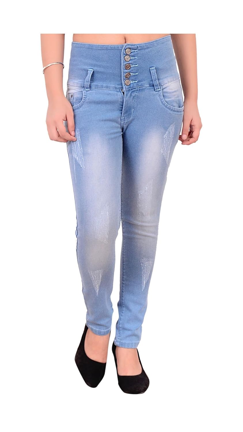 blinkin distressed high-waist ankle length jeans for women (stretchable denim fabric )
