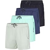 Real Essentials 4 Pack: Men's Mesh 3" Athletic Zipper Shorts Workout Gym Running Basketball