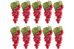 VEOAY Fake Grape Decor Faux Fruit Plastic Round Grapes Bunches for Home Farmhouse Kitchen Party Wedding Wine Decor (Red Color, 10)
