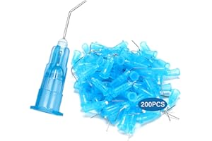 LA MIERE 200Pkg 25 Gauge Dental Pre Bent Dispensing Needle Etch Tips - Blunt Disposable Oral Irrigation Flow & Applicator Tips - (Blue)