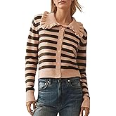 HOCANDY Womens Ruffle Collar Cardigan Sweater Button Up Open Front Fall Knit Jackets Cute Long Sleeve Button Down Cardigans