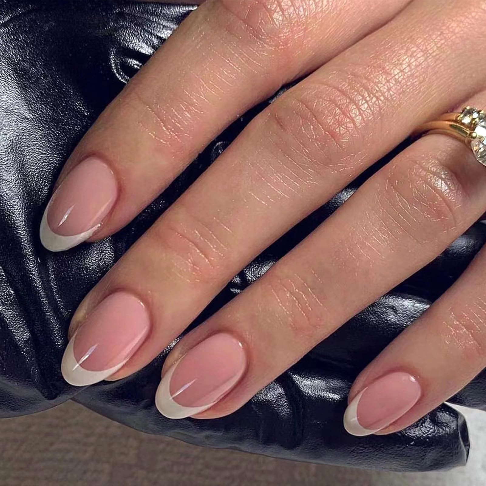 NICENEEDED 24PCS French Tip Press-On Nails - Short Almond Acrylic Full-Cover Tips with Natural Nude Finish for Women's Manicure & Halloween Decor โ image 1