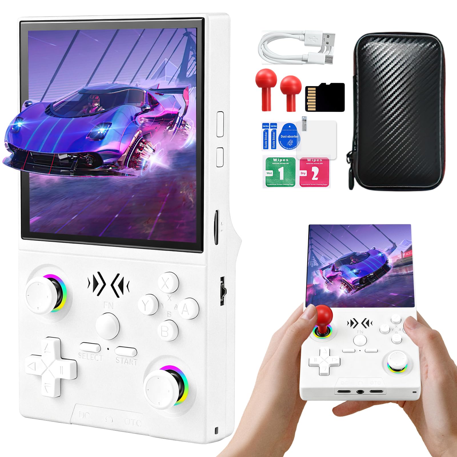 Photo 1 of XF40V Retro Handheld Game Console, Retro Gaming Console 4.0'' IPS Screen Linux System Built-in 64G TF Card, Open Source Linux System, Preloaded 20000+ Classic Games, Portable Video Gaming (White-64G)
