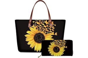 FKELYI Women's 2 Packs Handbags Set Includes Long Wallets with Large Capacity Top-Handle Bag Ladies Shoulder Totes