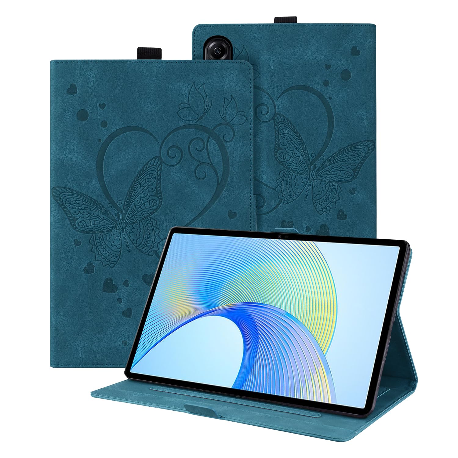 Auslbin PU Case Compatible with Honor Pad X9 / Pad X8 Pro 11.5" - Butterfly Embossed Leather Tablet Case - Stand Function - Blue