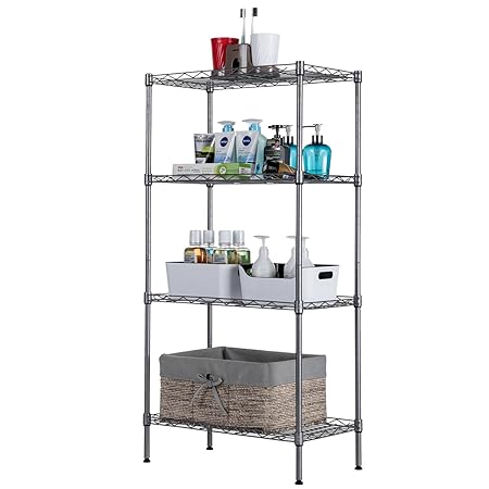 Singaye Storage Shelves Rack Adjustable Unit Shelving Silver 4