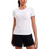 CRZ YOGA Seamless Workout Tops for Women Hip Length - Athletic Running Gym Yoga Short Sleeve Shirts Breathable Crewneck Tees