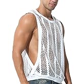 MIZOK Men's Fishnet Mesh Tank Tops Sexy See Through Workout Vest Sleeveless Sheer Muscle Shirts
