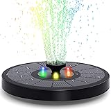 FANKUTOYS Solar Fountain, 3W Solar Bird Bath Fountains with 2000 mAh Battery, 6 Colorful LED Lights, 7 Nozzles, Safety Protec