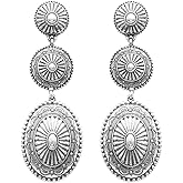 Rosemarie Collections Women's Statement Western Style Triple Concho Dangle Earrings, 2.87"