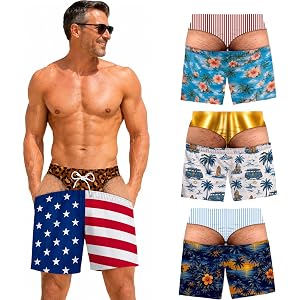 STYQUAL Funny Swim Trunks for Men, Prank Swimsuit for Men with Pockets | Personalized 3D Funny Mens Swim Trunks, Idea Gift fo
