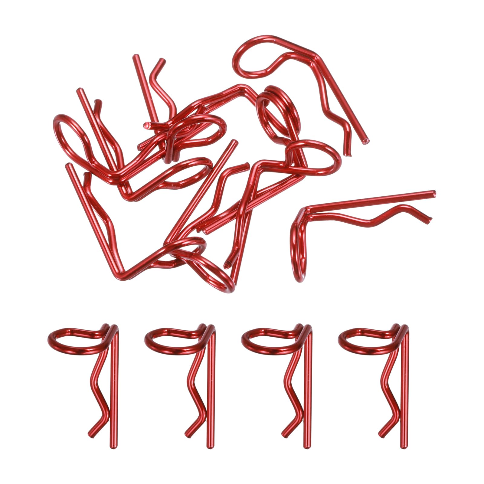 sourcing map 10pcs 90-Degree Angle RC Body Clips Bent Springy R Pins 20x1.2x8mm for All 1/8 1/10 1/12 Scale Model RC Car Crawler Truck,Shell Replacement Parts(Red)