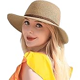 Beach Sun Hats for Women - Wide Brim Straw Womens Summer Hat with Wind Lanyard Roll Up, Foldable Beach Hat UV Protection