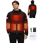 HEATIX Heated Jacket for Men with 12V Battery Pack, Winter Outdoor Soft Shell Electric Heating Coat with Foldable Hood