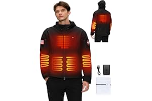 HEATIX Heated Jacket for Men with 12V Battery Pack, Winter Outdoor Soft Shell Electric Heating Coat with Foldable Hood