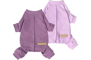 Fitwarm 2 Pack Lightweight Fleece Dog Pajamas, Warm Winter Dog Clothes for Small Dogs Boy Girl, Cozy Pet Onesie with Feet, Violet Purple, Medium