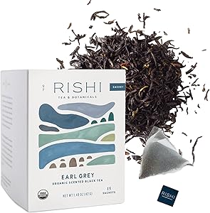 Rishi Tea Earl Grey Tea - Organic Sachet Tea Bags, Pure Black Tea with Bergamot Oil, Energizing & Caffeinated - 15 Count (Pac