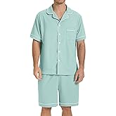 SIORO Mens Pajamas Set Short Sleeve Sleepwear Button Down Pjs Set Waffle Knit Loungewear Nightwear Shorts Set with Pockets