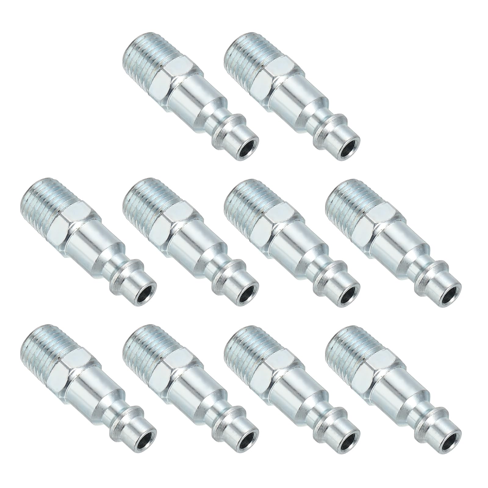 PATIKIL 1/4" Air Fittings Steel, 10Pcs 300PSI Air Male Plug Compressor Connect Fittings for Automotive Industry Air Compressors Mechanical Engineering, Silver