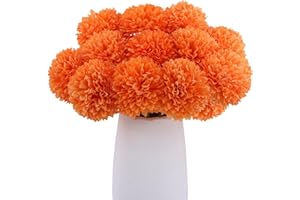 Rowfad 12 Pcs Artificial Chrysanthemums Fall Flowers Silk Orange Marigolds Flowers Fake Mums Flower for Autumn Dia de Los Muertos Diwali Day of The Dead Home Decor (12, Orange)