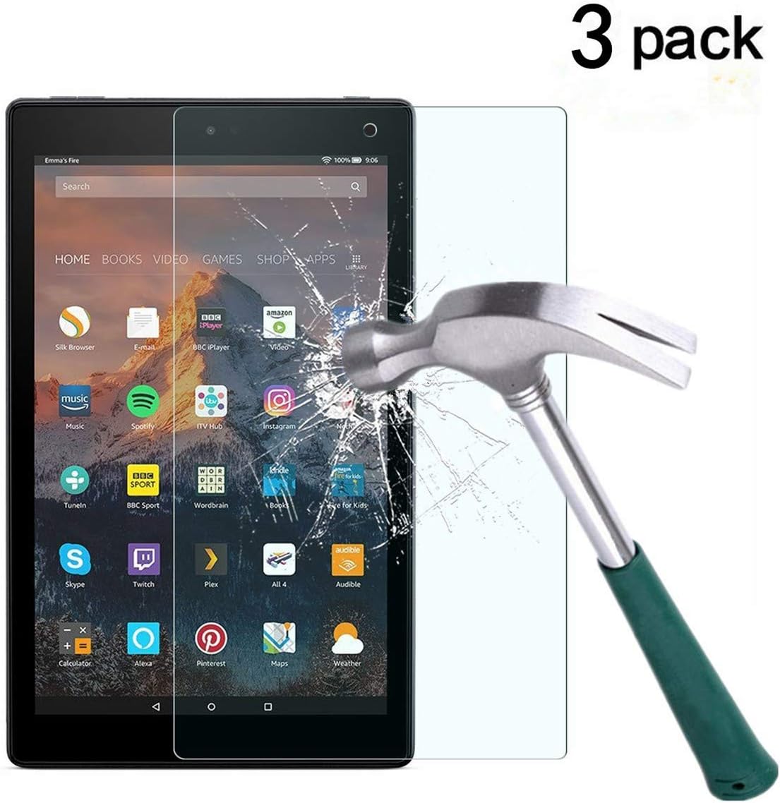 TANTEK [3-Pack] Anti Scratch,Bubble Free,Tempered Glass Screen Protector for All-New Fire HD 10 Tablet(7th 2017 Release)