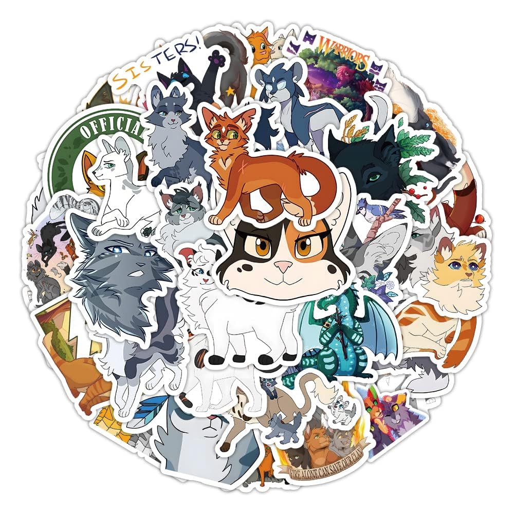 100PCS Cat Warrior Stickers, Cute Cats Anime Stickers for Kids Teens Adult, Graffiti Waterproof Vinyl Decals for Laptop Water Bottles Guitar Skateboard