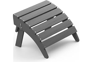 SERWALL Folding Adirondack Ottoman for Adirondack Chair, No-Assembly Weather Resistance Outdoor Footstool, High Impact Polystyrene Folding Adirondack Footrest, Gray