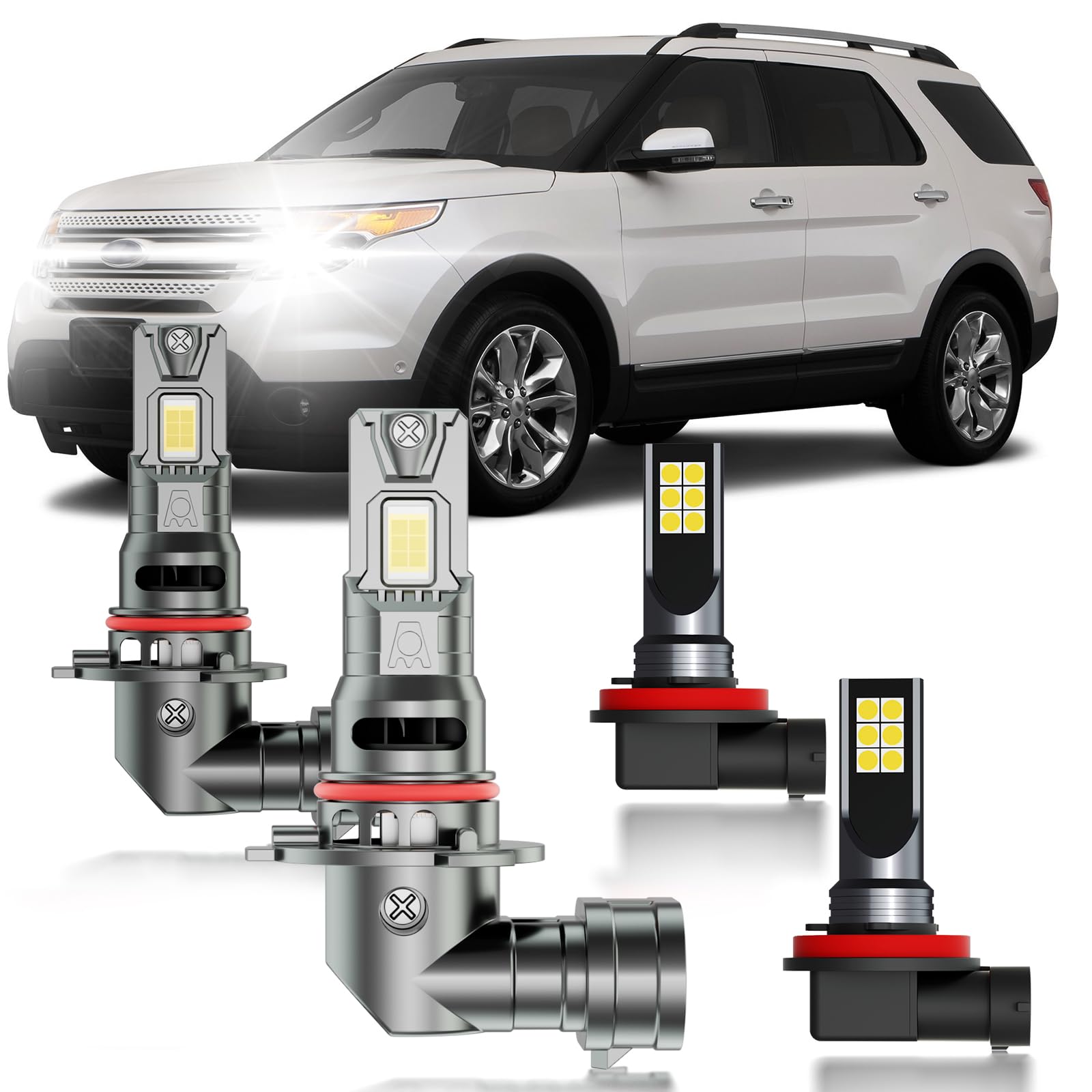 Photo 1 of ***MISSING 2 OF 4*** HUOKEDS for Ford Explorer 2011-2015 FOG Lights Bulbs Combo, 4pcs Super Bright White Dual Beam and Fog Lights Blubs Package, 1:1 Size as Stock Bulbs, Plug and Play