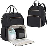 Damero Breast Pump Backpack with Inner Divider, Pumping Bag with Laptop Sleeve and Multiple Pockets, Fits Most Brands Breast Pumps and Cooler Bag, Black, Patent Design