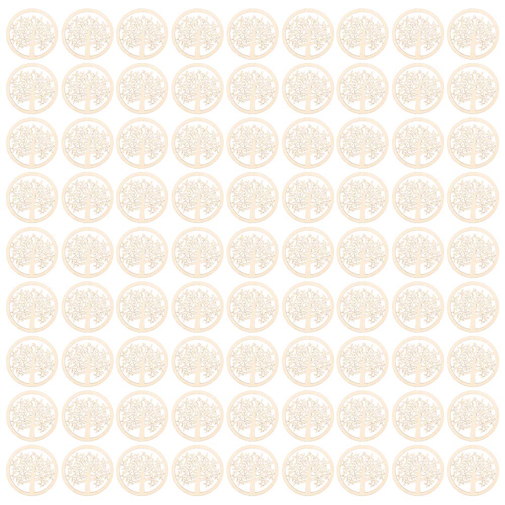 Fydun 2'' Mini Unfinished Blank Carving Plaque48Pcs Wooden Tree of Life for DIY Handicrafts Other Collectibles