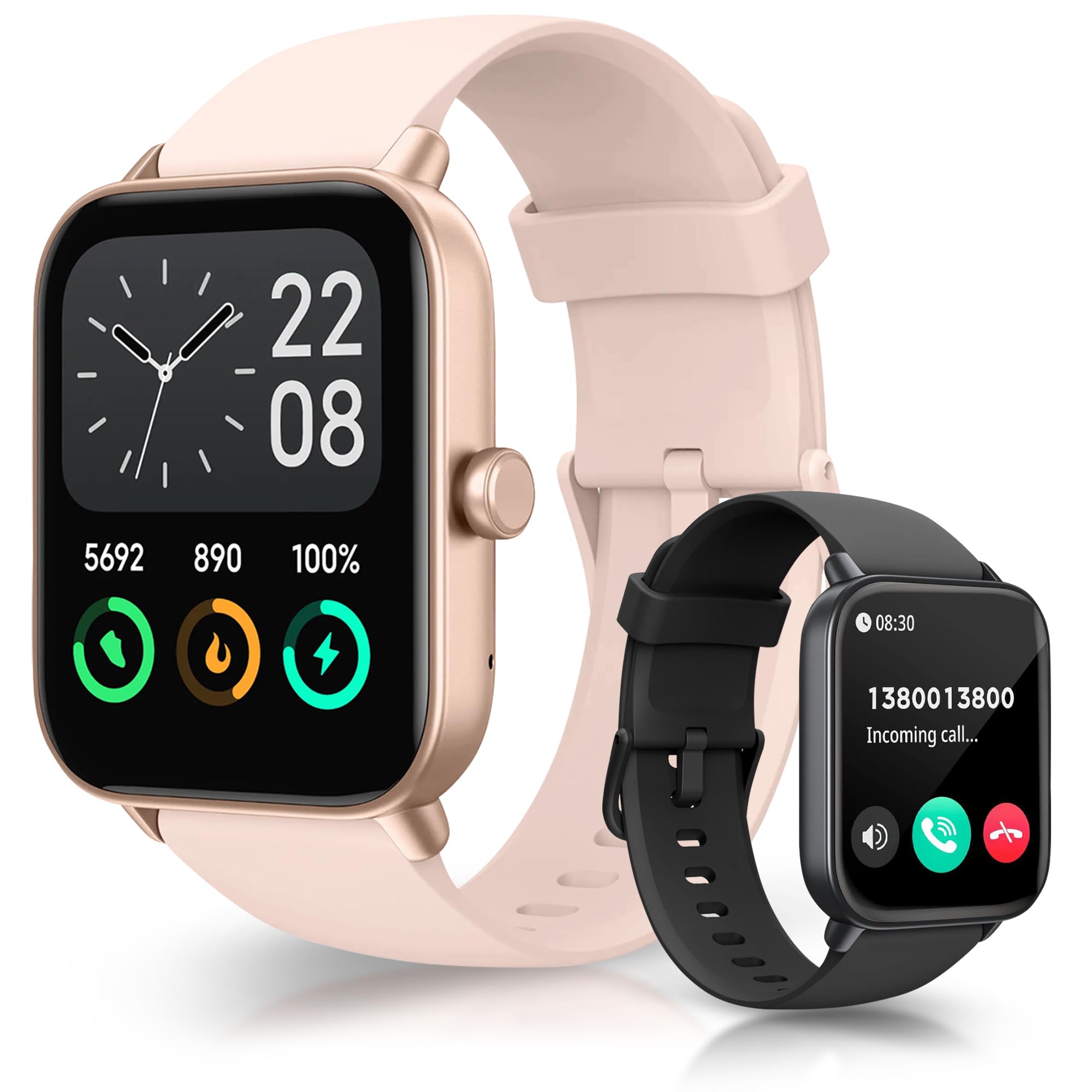 Smart Watch for Men Women. Fitness Tracker with Alexa Built in & Bluetooth Call. 1.8" HD, 100+ Sport Modes, Activity Tracker, Heart Rate Monitor, Sleep Tracker for Android IOS (Pink)