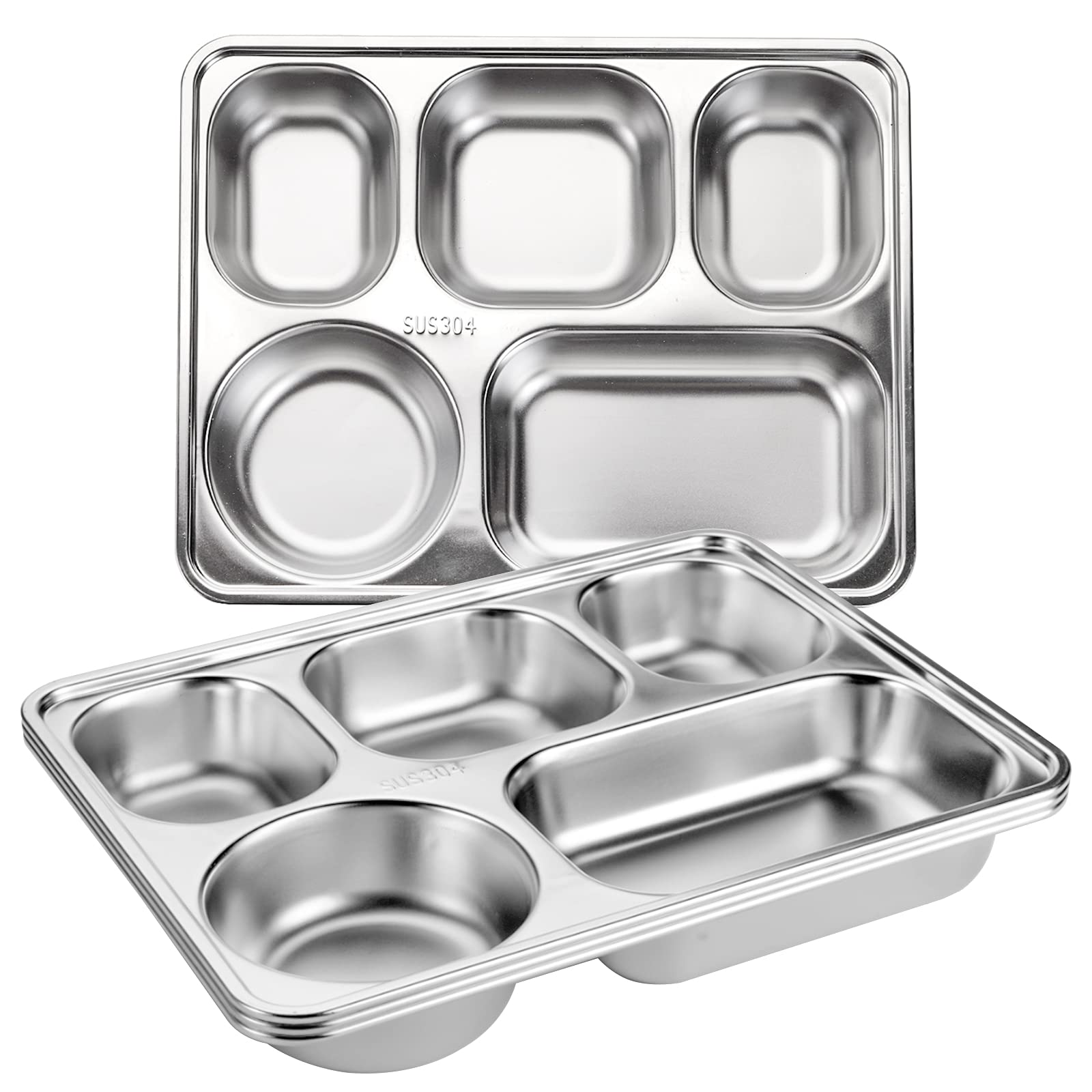 Photo 1 of Tebery 3 Pack Stainless Steel Rectangular Divided Plates Tray, 5 Sections Dinner Plates for Adults,Kids, Picky Eaters, Campers, and Portion Control