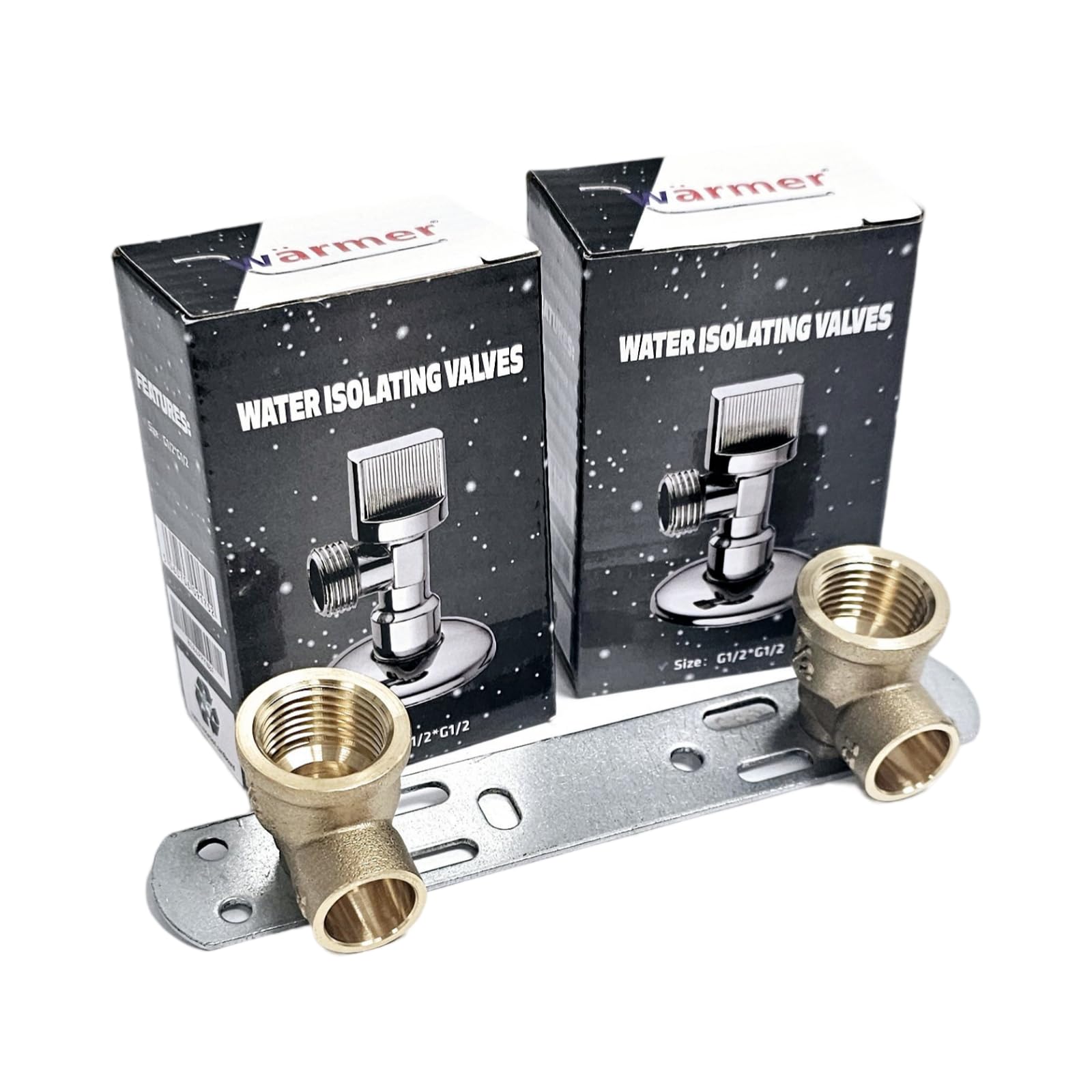 Wärmer System Concealed Wall Plate Shower Bracket with 1/2x1/2 inch Isolation Valves - 1/2 inch x 15mm x 100mm BSP Wall Mounted