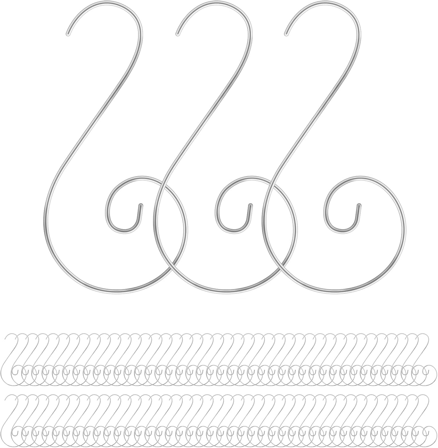 Ornament Hooks - RIFNY 100 PCS Christmas Ornament Hooks Bendable Metal Wire Hanging Hook Golden Ornament Hangers Hooks Great for Christmas Tree Halloween Holiday Party Ball Decor (Silver)