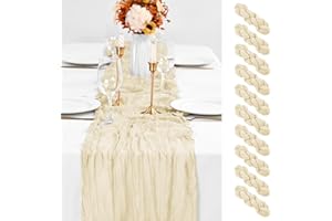 ABKLESACH 10 Pack Ivory Table Runner 10Ft Cheesecloth Table Runner Boho Gauze Table Runner Long Cheese Cloth Table Runner Romantic Sheer Fabric Cream Table Runners for Wedding Party Bridal Shower