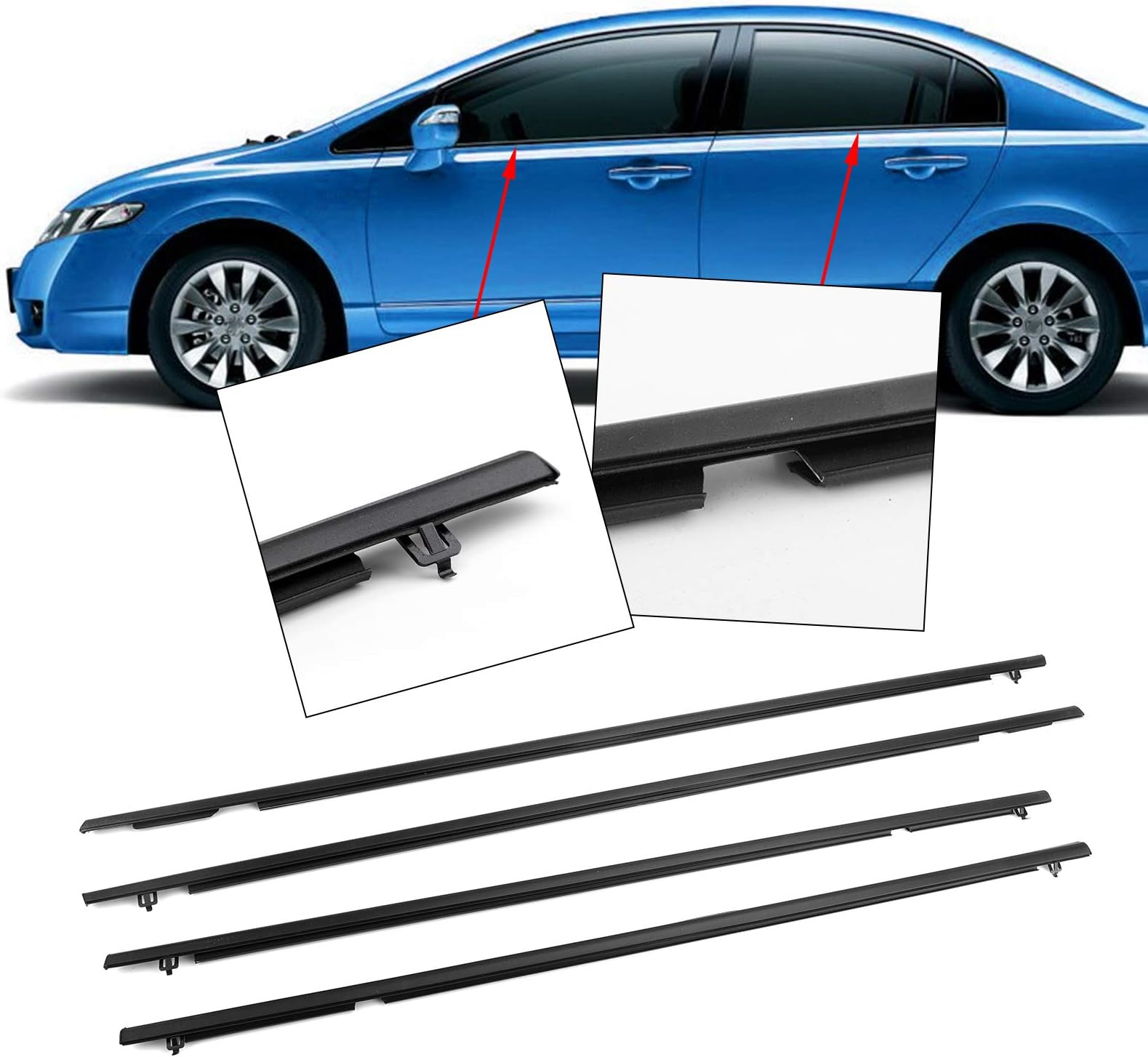 Artudatech Weather Strip Outside Window Moulding Trim Seal Belt For Honda Civic 2006-11