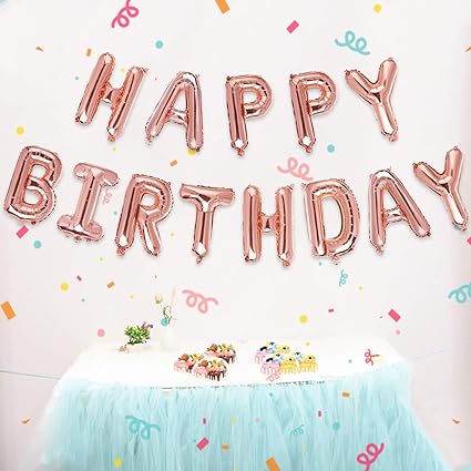 Amazon Com Rose Gold Balloons Happy Birthday Banner 3d Inflatable
