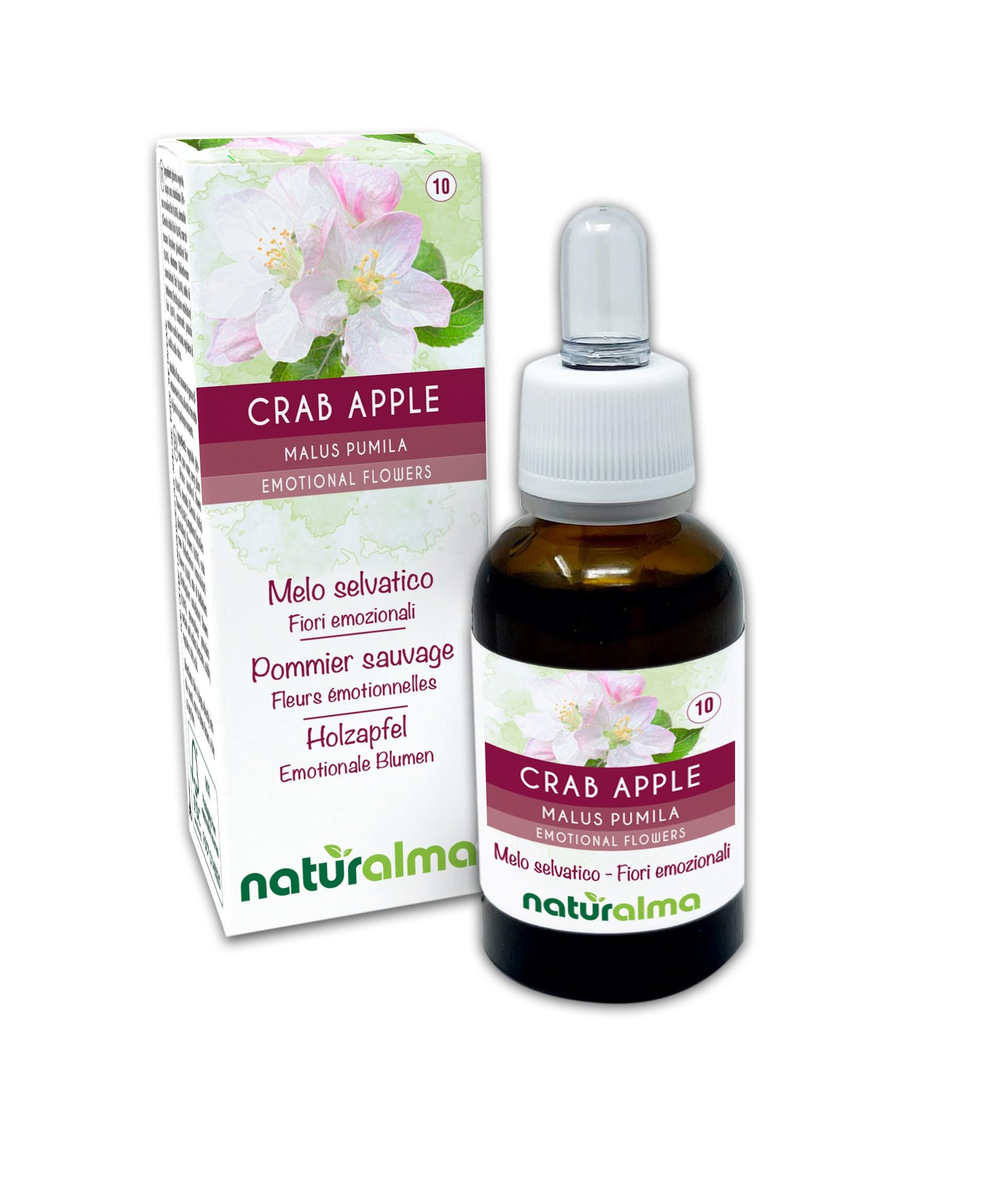 Crab Apple (Malus pumila) Naturalma Emotional Flowers or Bach Flowers - Drops 30 ml - Alcohol-Free Liquid Extract - Flower essences - Vegan and Without Alcohol