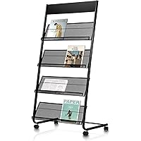 xdgeLoad Magazine Rack Floor Standing Brochure Display Stand with Wheels, 4 Pockets Literature Holder Book Stand Floor Stand 