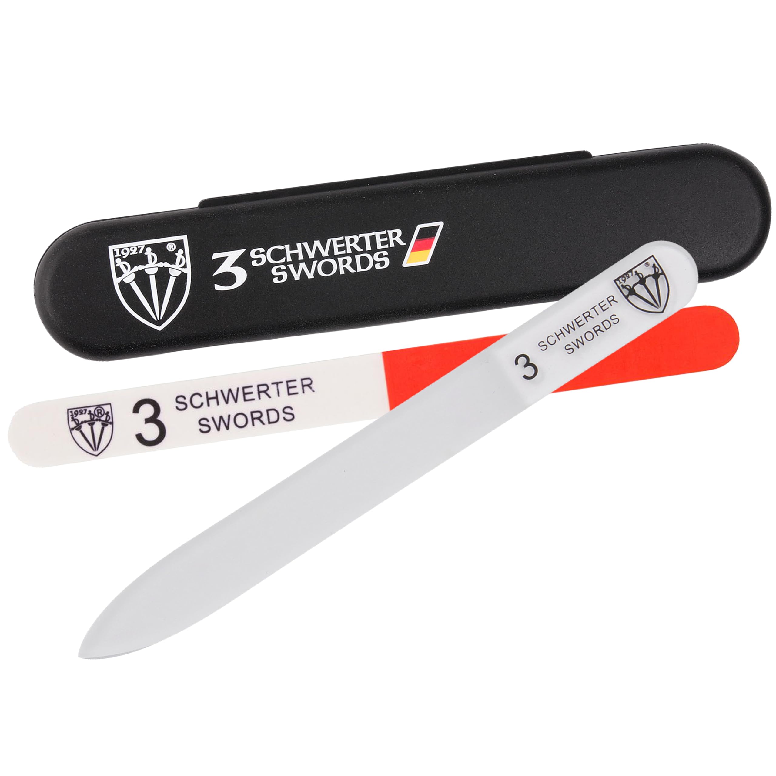 3 Swords Germany Double Sided Glass Nail Files for Natural and Artificial Nails with Nail Buffer and Black Plastic case — image 1
