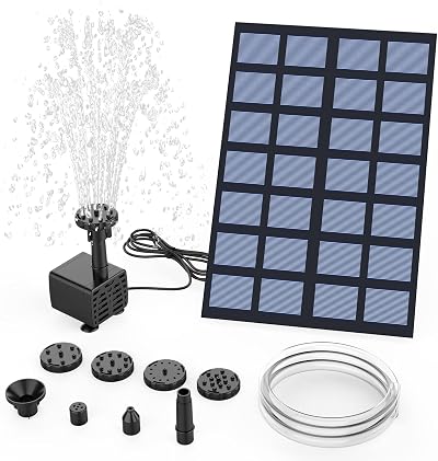 AMZtime DIY Solar Fountain 2.5W Water Pump with 6 Nozzles 1.2m Hose