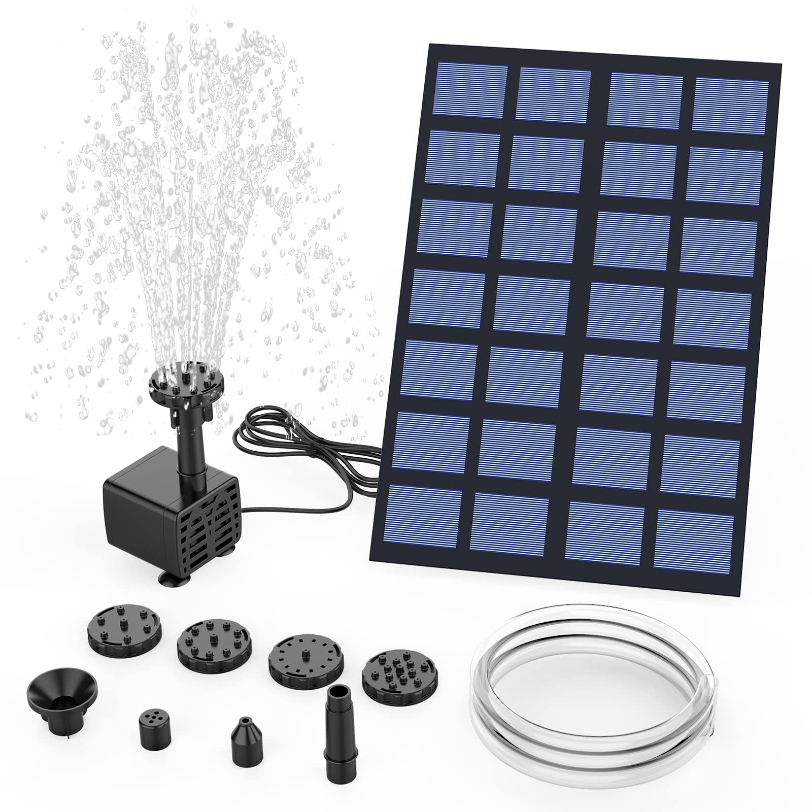 Photo 1 of Solar Fountain Pump with Panel - AMZTime 2.5W DIY Solar Water Pump Kit with 6 Nozzles and 4ft Water Pipe, Solar Powered Fountain for Bird Bath, Fish Tank, Outdoor Pond, Patio Garden