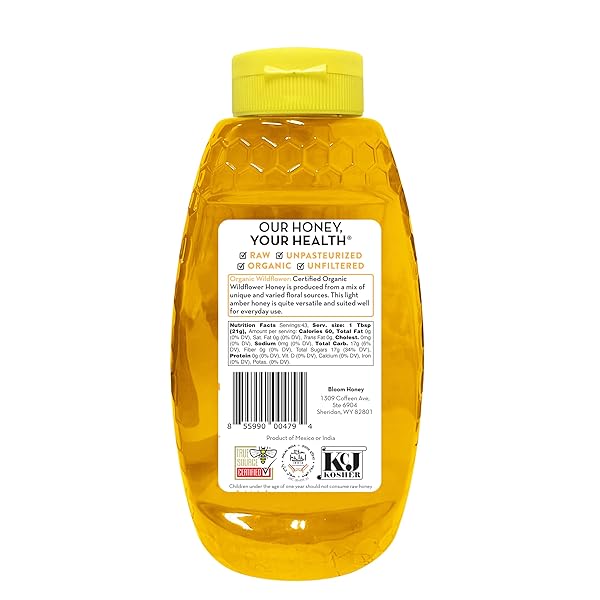 BLOOM HONEY 100% PURE ORGANIC RAW UNFILTERED AND UNPASTEURIZED RAW HONEY (WILDFLOWER, 32OZ)