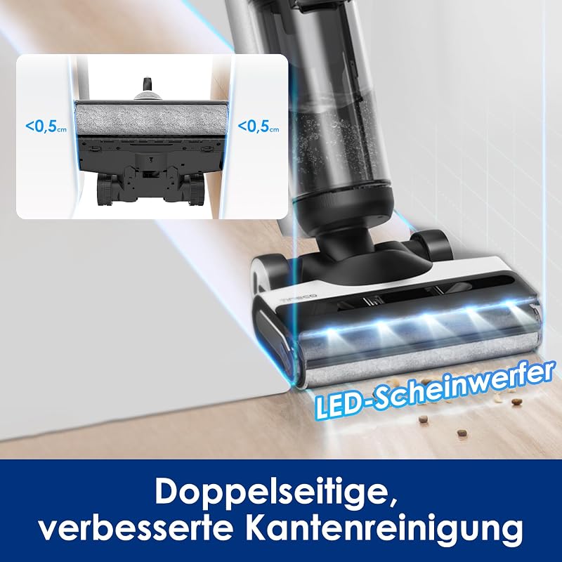 Floor One S7 Pro Nass Trockensauger Kabellos, Wischsauger 40min, Zentrifugal-Trocken, Doppelseitige Kantenreniung, Smart Erkennung, Dreifache Batterielebensdauer, Selbstreinigend für Tierhaare