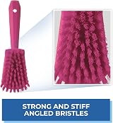 Vikan 41921 Stiff Washing Scrubbing Hand Brush Short Handle Pink 270mm view 2
