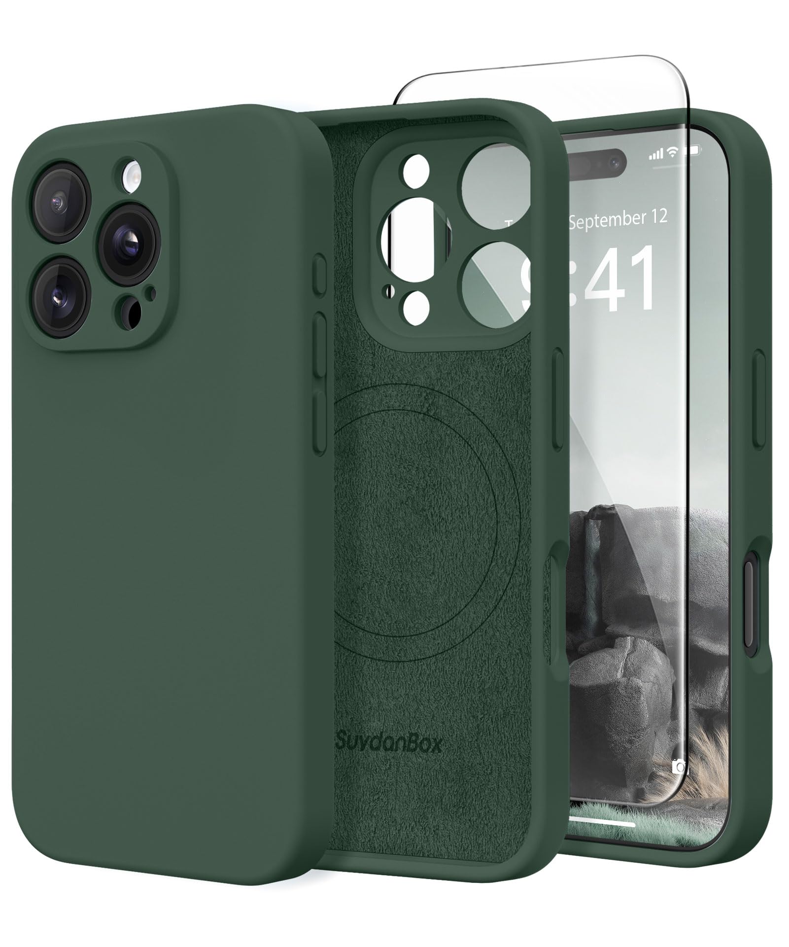 Photo 1 of SuydanBox Magnetic for iPhone 16 Pro Max Case, Compatible with MagSafe, [Full Camera Protection][Screen Protector] Silicone Shockproof Protective Phone Case for iPhone 16 Pro Max 6.9", Alpine Green
