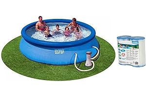 Intex 28131EH 12 Foot x 30 Inch Easy Set Above Ground Inflatable 4 Person Swimming Pool with 530 GPH Filter Pump and 2 Replacement Filter Cartridges