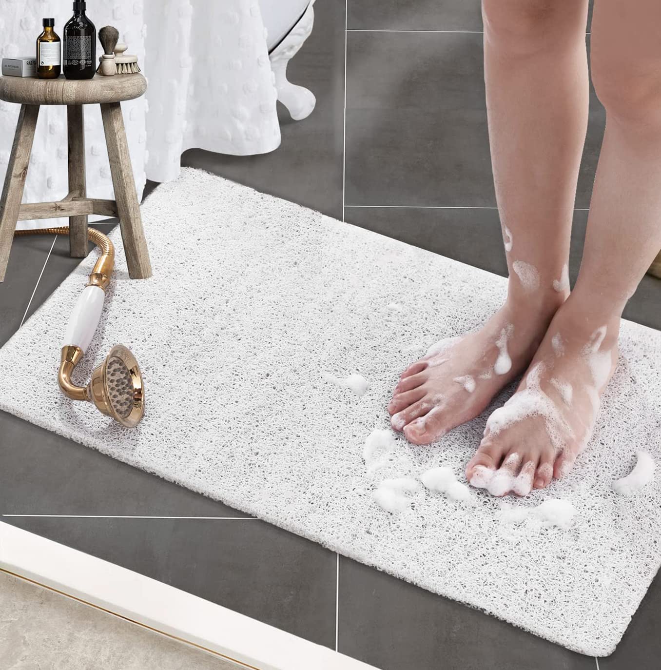 Bingobang Bath Mats Non Slip,Shower Mat Rubber 60x40cm,Extra Soft Anti-Mould, Machine-Washable,For Bathroom Floor,Bathtub(White) — image 1